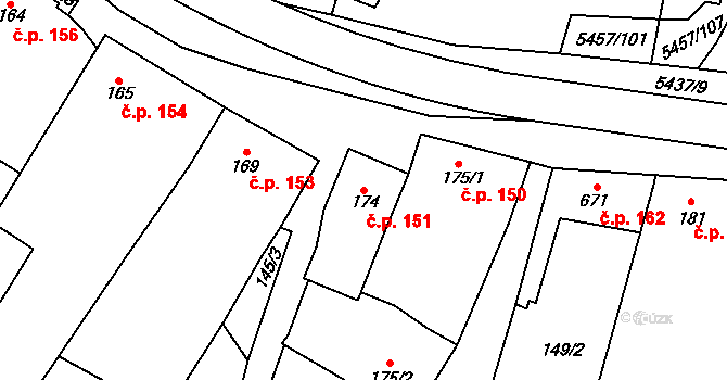 Polešovice 151 na parcele st. 174 v KÚ Polešovice, Katastrální mapa