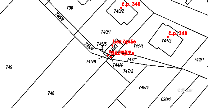 Čistá 47866748 na parcele st. 745/6 v KÚ Čistá u Rakovníka, Katastrální mapa