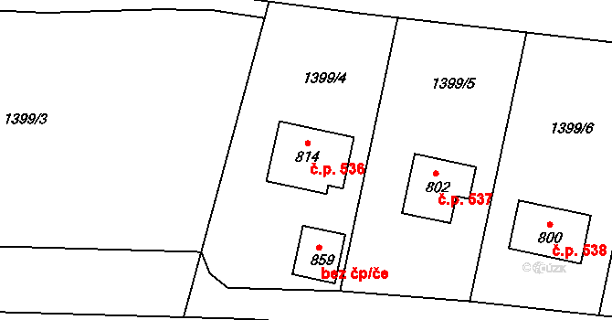 Bystřice 536 na parcele st. 814 v KÚ Bystřice u Benešova, Katastrální mapa