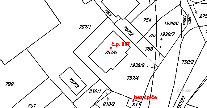 Bučovice 917 na parcele st. 757/5 v KÚ Bučovice, Katastrální mapa