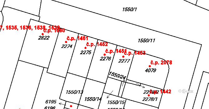 Budějovické Předměstí 1451, Písek na parcele st. 2276 v KÚ Písek, Katastrální mapa