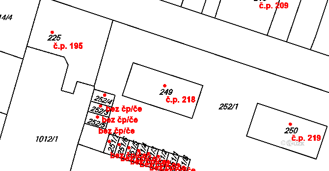 Čimelice 218 na parcele st. 249 v KÚ Čimelice, Katastrální mapa