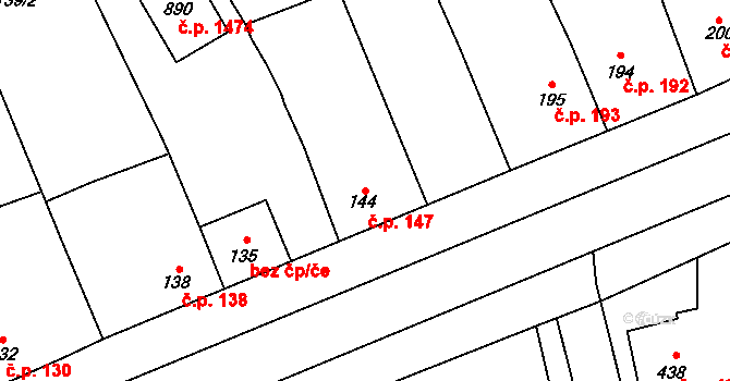 Rudná 147 na parcele st. 144 v KÚ Dušníky u Rudné, Katastrální mapa