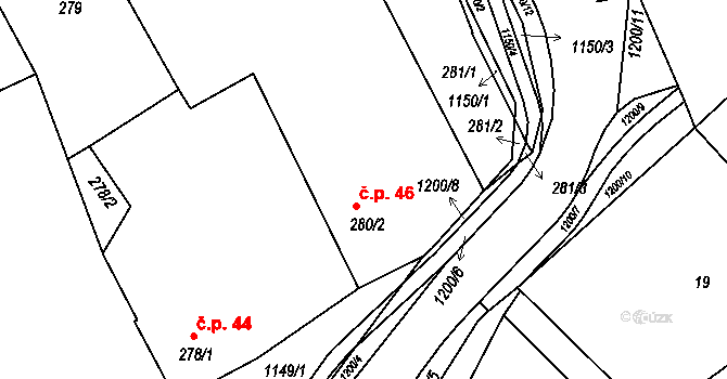 Meclov 46 na parcele st. 280/2 v KÚ Meclov, Katastrální mapa