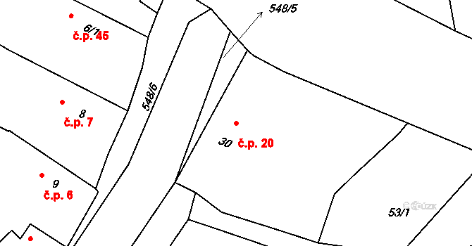 Radkovice 20 na parcele st. 30 v KÚ Radkovice u Příchovic, Katastrální mapa