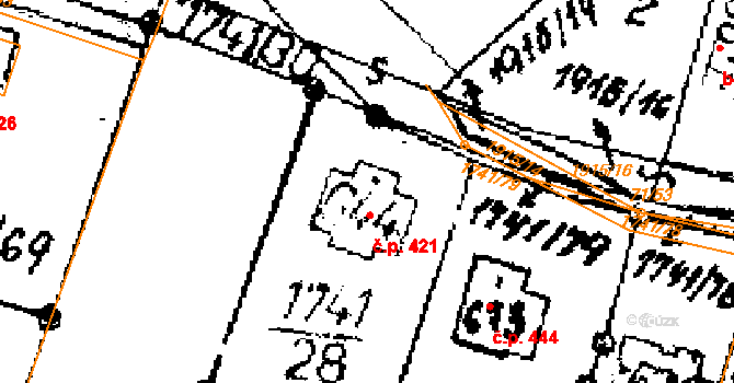 Přerov nad Labem 421 na parcele st. 644 v KÚ Přerov nad Labem, Katastrální mapa