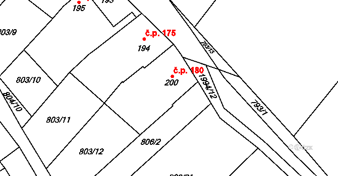 Kounov 180 na parcele st. 200 v KÚ Kounov u Rakovníka, Katastrální mapa