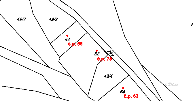 Lašovice 75 na parcele st. 62 v KÚ Lašovice, Katastrální mapa