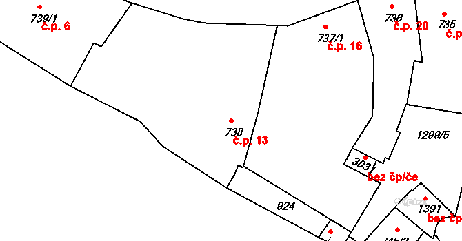 Latrán 13, Český Krumlov na parcele st. 738 v KÚ Český Krumlov, Katastrální mapa
