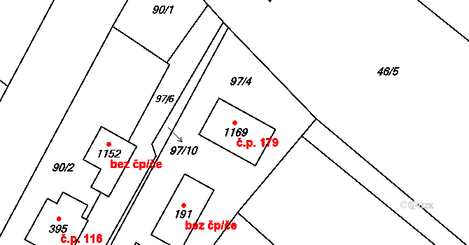 Tyra 179, Třinec na parcele st. 1169 v KÚ Tyra, Katastrální mapa