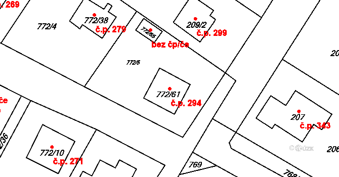 Senec 294, Zruč-Senec na parcele st. 772/61 v KÚ Senec u Plzně, Katastrální mapa