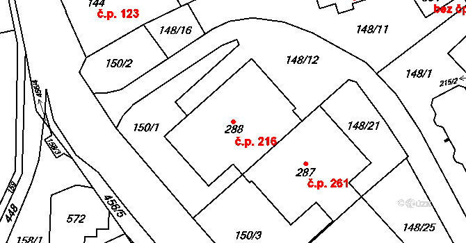 Perštejn 216 na parcele st. 288 v KÚ Perštejn, Katastrální mapa