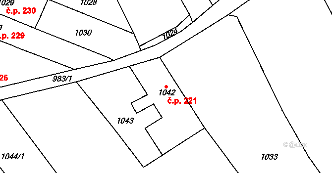 Trmice 221 na parcele st. 1042 v KÚ Trmice, Katastrální mapa