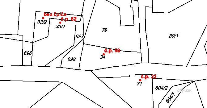 Brocná 60, Skuhrov nad Bělou na parcele st. 34 v KÚ Brocná, Katastrální mapa