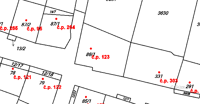 Brumovice 123 na parcele st. 86/1 v KÚ Brumovice, Katastrální mapa