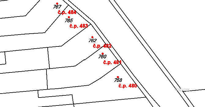 Pohořelice 481 na parcele st. 760 v KÚ Pohořelice nad Jihlavou, Katastrální mapa