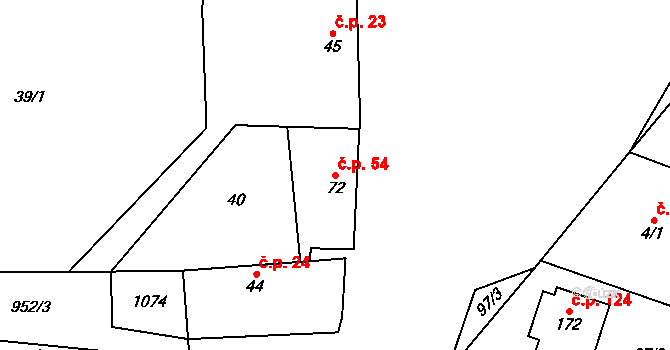 Hlinsko pod Hostýnem 54, Bystřice pod Hostýnem na parcele st. 72 v KÚ Hlinsko pod Hostýnem, Katastrální mapa