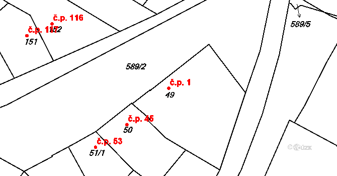 Tučapy 1, Holešov na parcele st. 49 v KÚ Tučapy u Holešova, Katastrální mapa