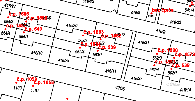 Bystřice pod Hostýnem 539 na parcele st. 563/1 v KÚ Bystřice pod Hostýnem, Katastrální mapa