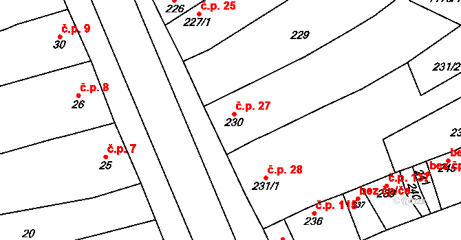 Uhřičice 27 na parcele st. 230 v KÚ Uhřičice, Katastrální mapa
