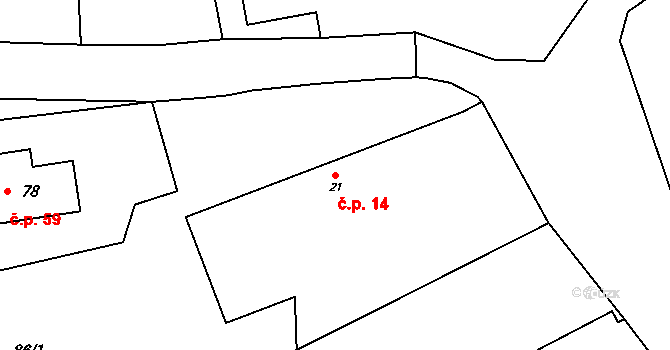 Nová Lhota 14, Kluky na parcele st. 21 v KÚ Nová Lhota, Katastrální mapa