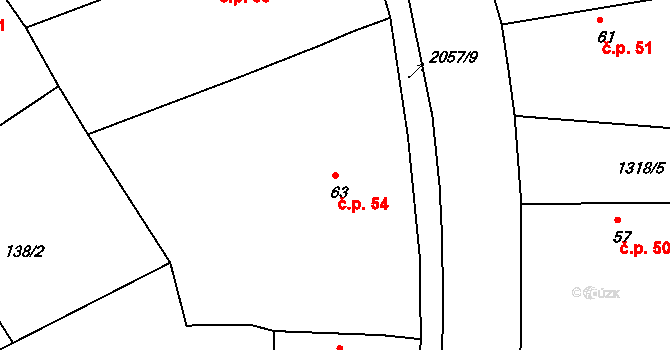 Třebouň 54, Toužim na parcele st. 63 v KÚ Třebouň, Katastrální mapa