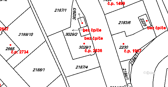 Jablonec nad Nisou 2836 na parcele st. 3029/1 v KÚ Jablonec nad Nisou, Katastrální mapa