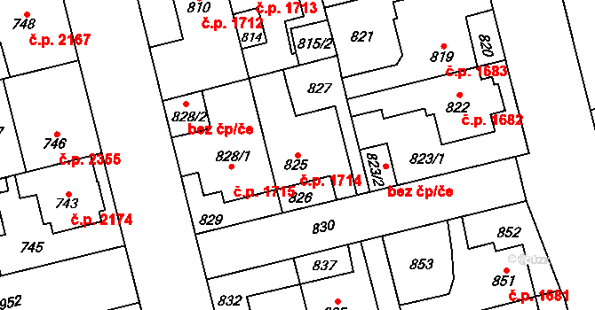 Kladno 1714 na parcele st. 825 v KÚ Kladno, Katastrální mapa