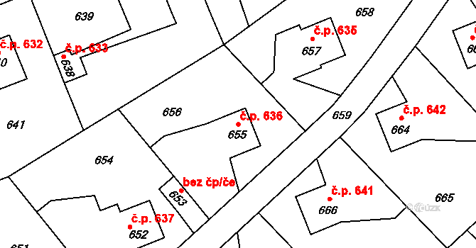 Libušín 636 na parcele st. 655 v KÚ Libušín, Katastrální mapa
