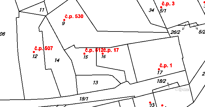 Švermov 17, Kladno na parcele st. 16 v KÚ Motyčín, Katastrální mapa