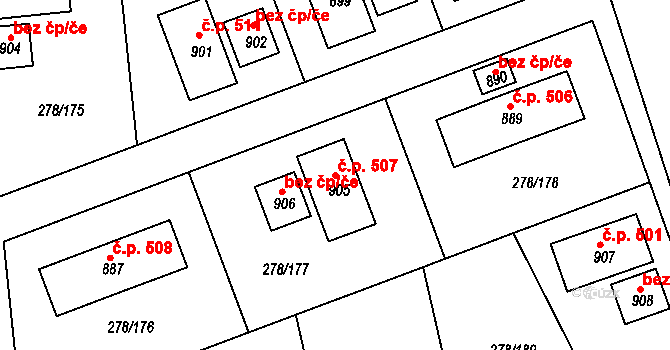 Veleň 507 na parcele st. 905 v KÚ Veleň, Katastrální mapa