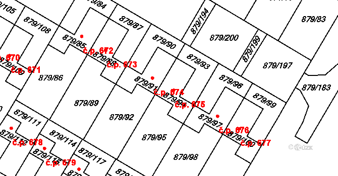 Kosmonosy 675 na parcele st. 879/94 v KÚ Kosmonosy, Katastrální mapa