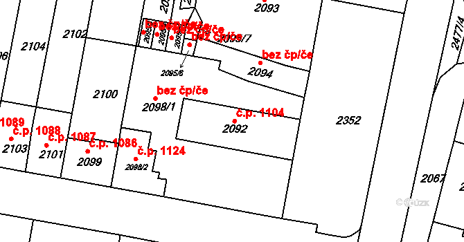 Tachov 1104 na parcele st. 2092 v KÚ Tachov, Katastrální mapa