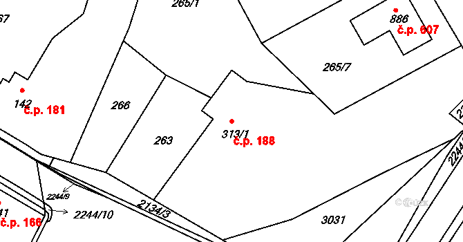Sobotka 188 na parcele st. 313/1 v KÚ Sobotka, Katastrální mapa