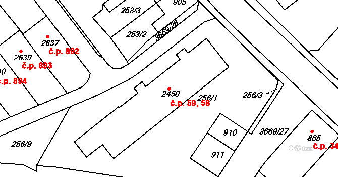 Žichlínské Předměstí 58,59, Lanškroun na parcele st. 2450 v KÚ Lanškroun, Katastrální mapa