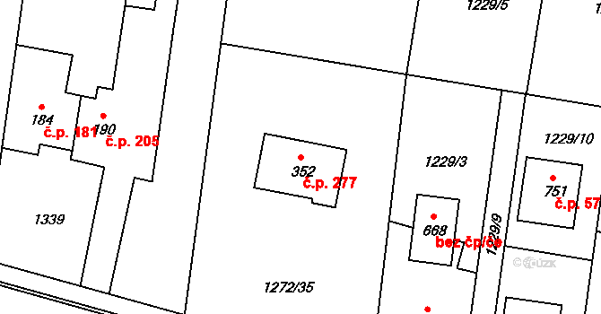 Dražejov 277, Strakonice na parcele st. 352 v KÚ Dražejov u Strakonic, Katastrální mapa