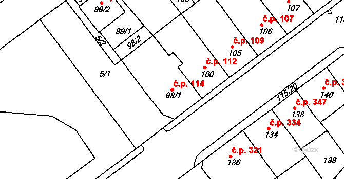 Proboštov 114 na parcele st. 98/1 v KÚ Proboštov u Teplic, Katastrální mapa