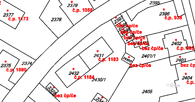 Duchcov 1183 na parcele st. 2431 v KÚ Duchcov, Katastrální mapa