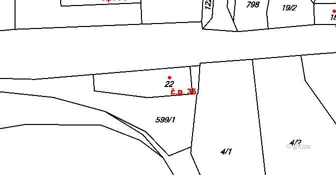 Koválovice u Tištína 36, Koválovice-Osíčany na parcele st. 22 v KÚ Koválovice u Tištína, Katastrální mapa