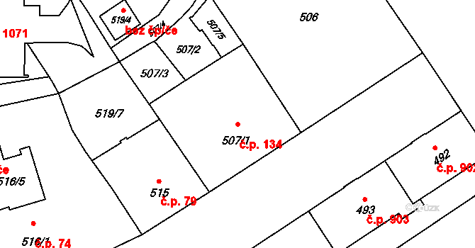 Nový Bohumín 134, Bohumín na parcele st. 507/1 v KÚ Nový Bohumín, Katastrální mapa