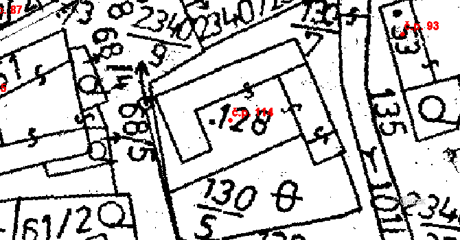 Těmice 114 na parcele st. 128 v KÚ Těmice u Kamenice nad Lipou, Katastrální mapa