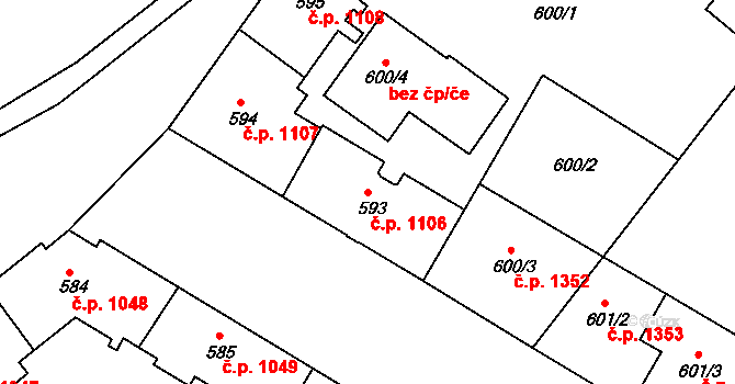 Trnovany 1106, Teplice na parcele st. 593 v KÚ Teplice-Trnovany, Katastrální mapa