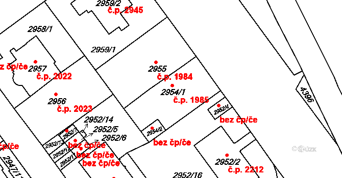 Teplice 1985 na parcele st. 2954/1 v KÚ Teplice, Katastrální mapa