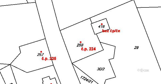 Kocléřov 224, Vítězná na parcele st. 258 v KÚ Kocléřov, Katastrální mapa