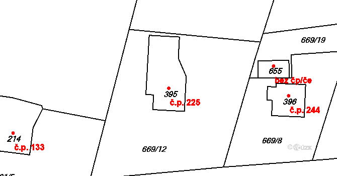 Lubno 225, Frýdlant nad Ostravicí na parcele st. 395 v KÚ Lubno, Katastrální mapa