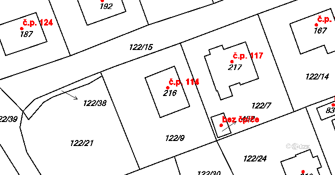 Podhrad 114, Cheb na parcele st. 216 v KÚ Podhrad, Katastrální mapa