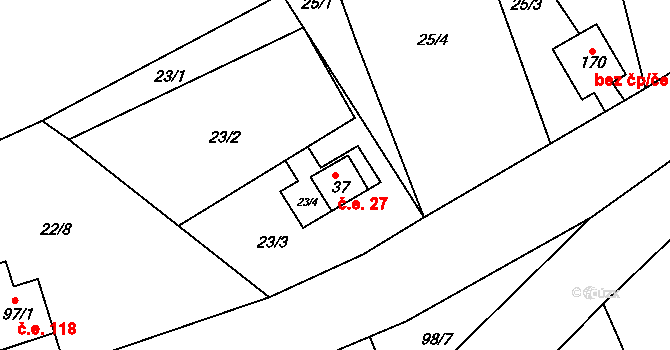 Horní Halže 27, Měděnec na parcele st. 37 v KÚ Horní Halže, Katastrální mapa