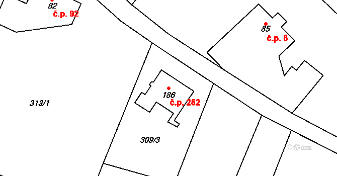 Dolní Nemojov 252, Nemojov na parcele st. 186 v KÚ Dolní Nemojov, Katastrální mapa