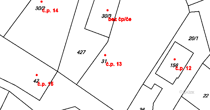 Loukovec 13 na parcele st. 31 v KÚ Loukovec, Katastrální mapa