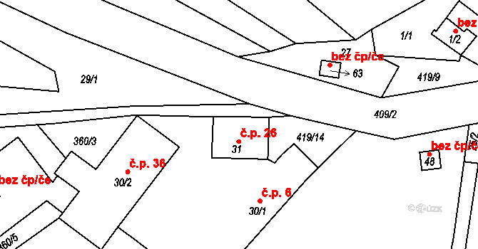 Malý Jeníkov 26, Strmilov na parcele st. 31 v KÚ Malý Jeníkov, Katastrální mapa